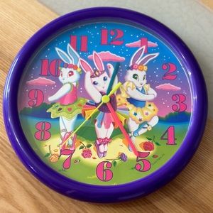 Vintage Lisa Frank ballerina bunnies wall clock plastic working 90s